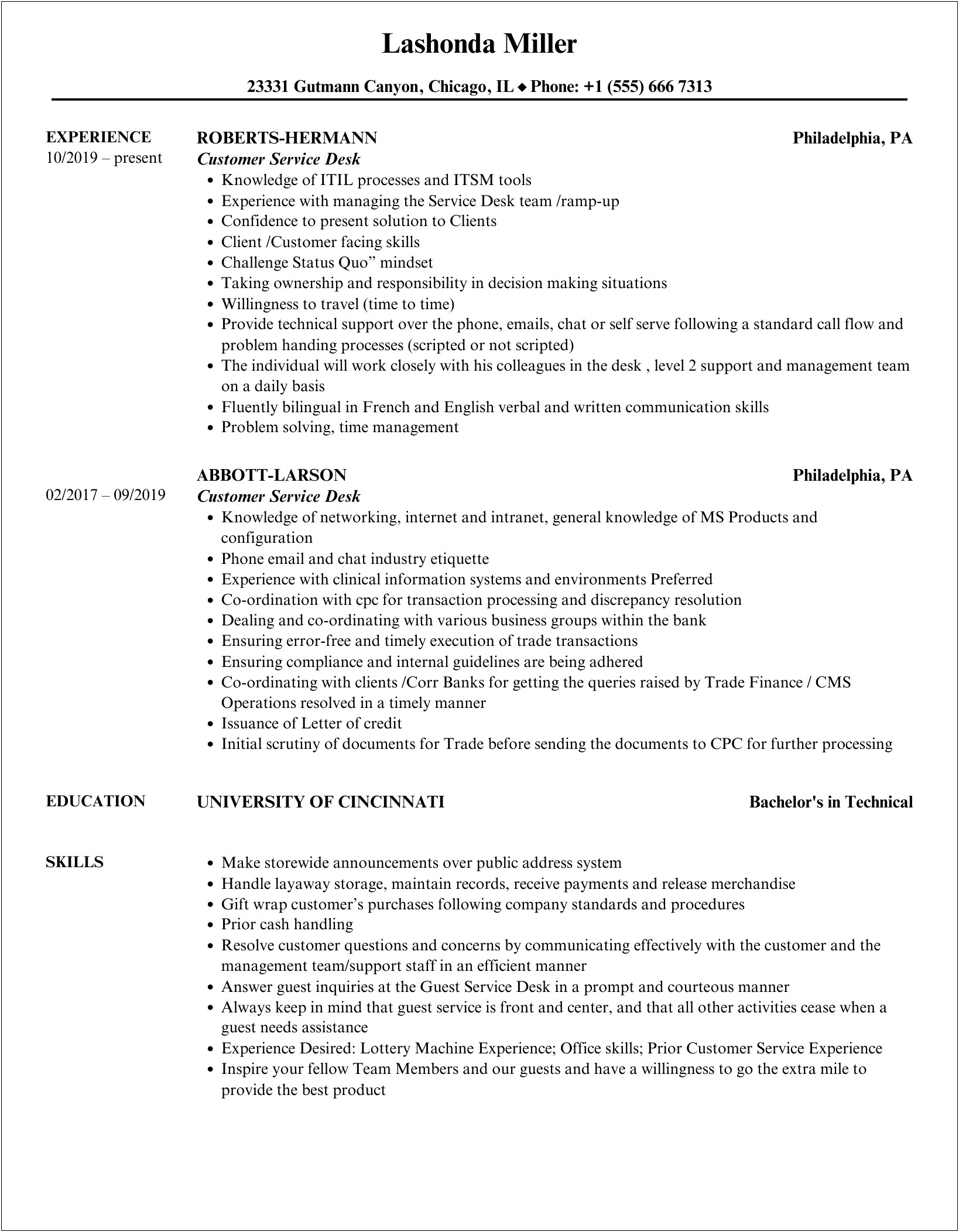 Wegmans Customer Service Desk Job Description Resume