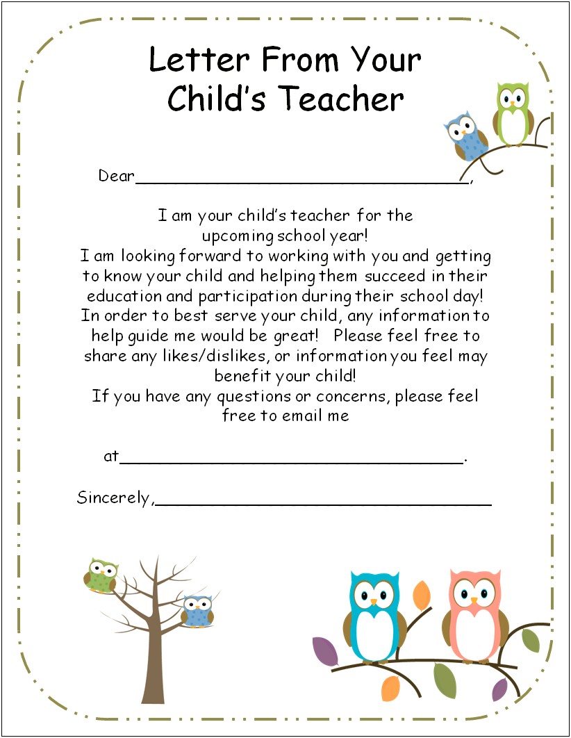 Welcome Letter To Parents From Teacher Template Free