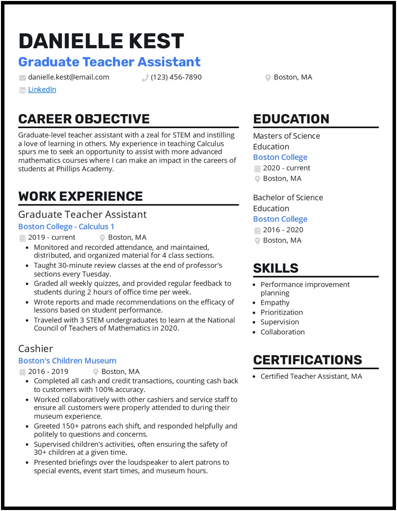 Where Should I Put Teaching Assistant In Resume