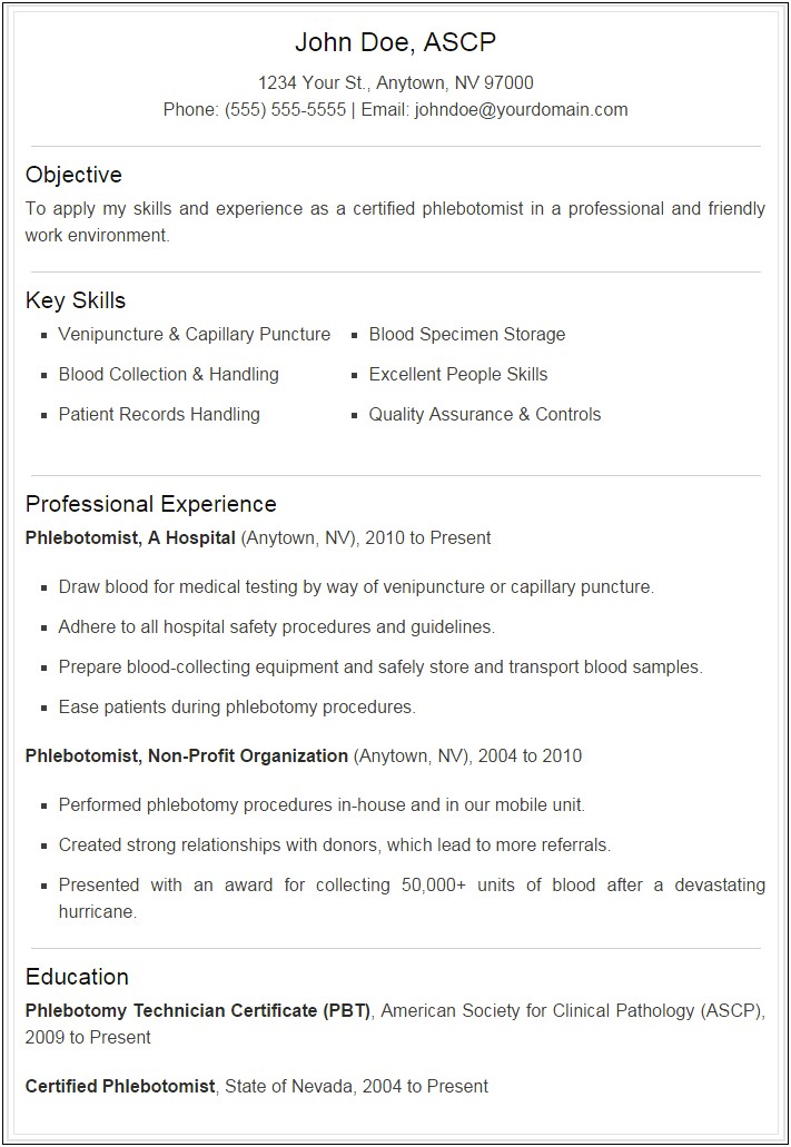 Where To Put Phlebotomy Certification Number In Resume