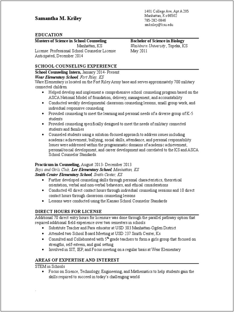 Where To Put School Counseling License On Resume