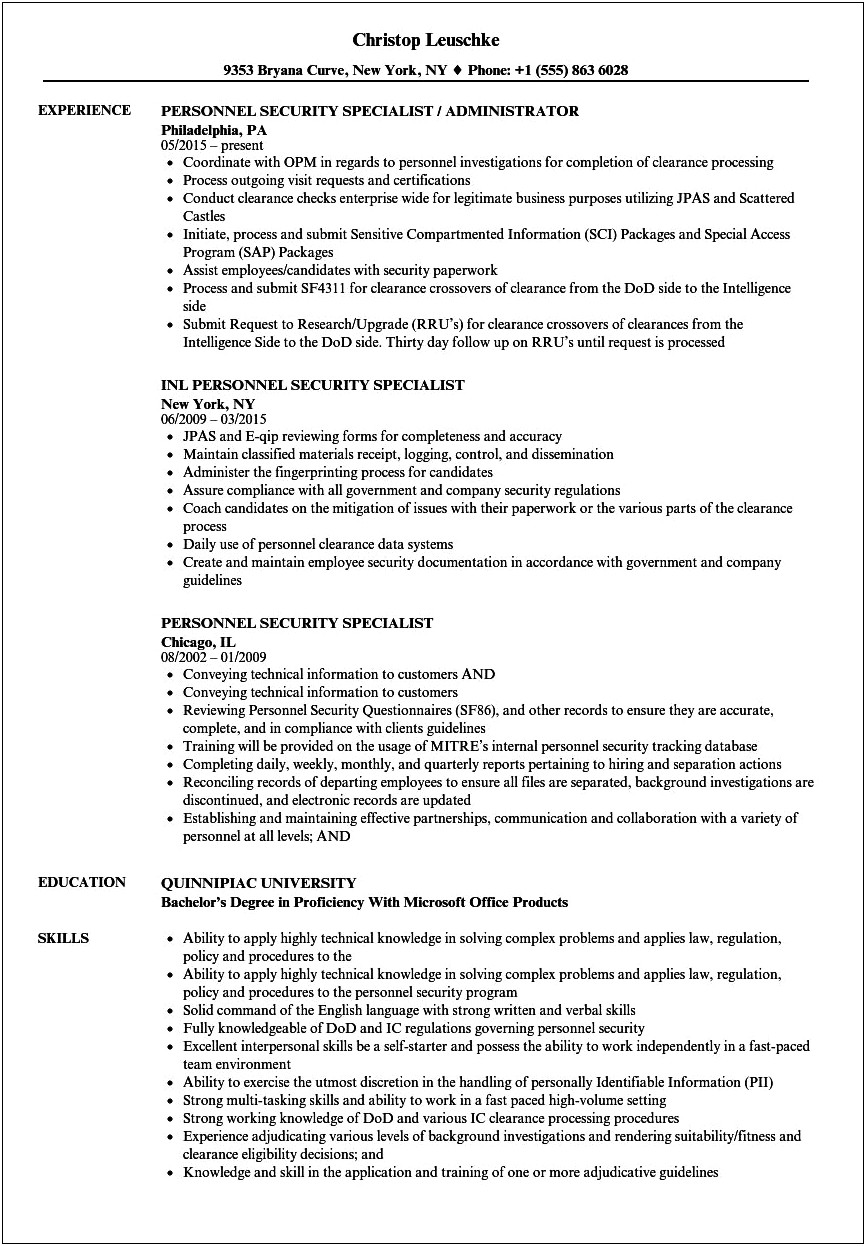 Where To Put Secret Clearance On Resume
