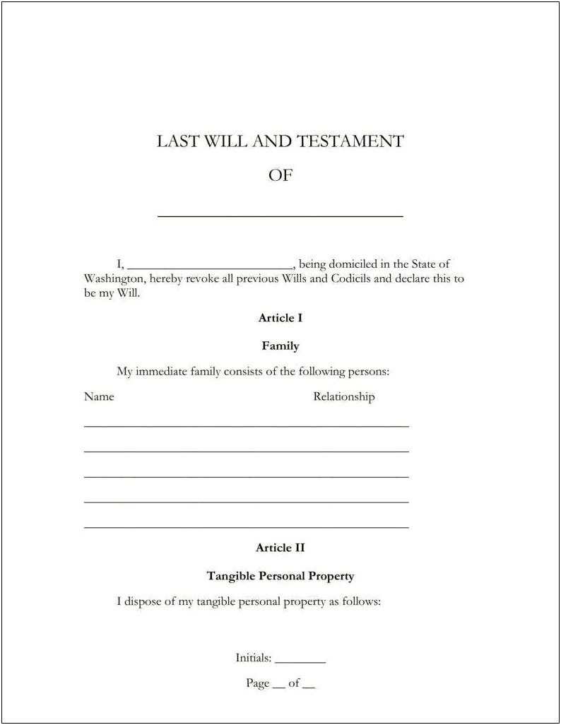Will And Testament Free Template No Lawyer