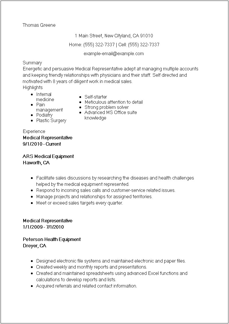 Winning Resume Template For Durable Medical Equipment