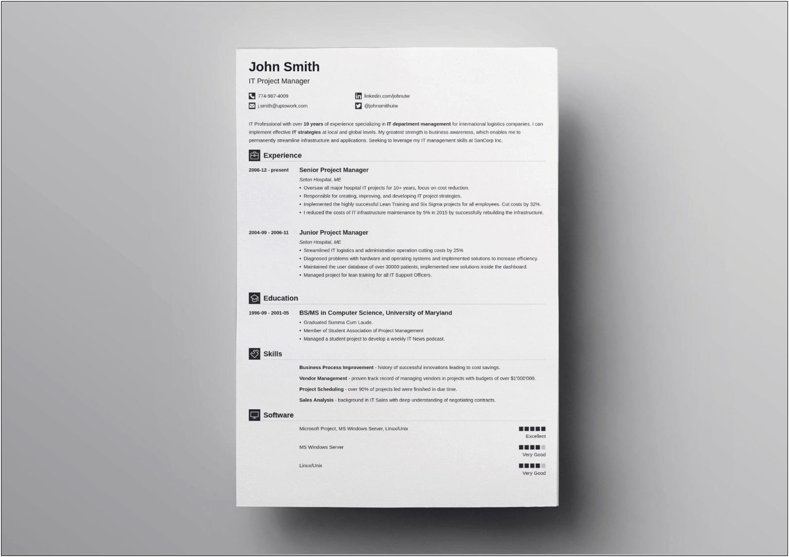 Word Chronological Resume Traditional Design Template