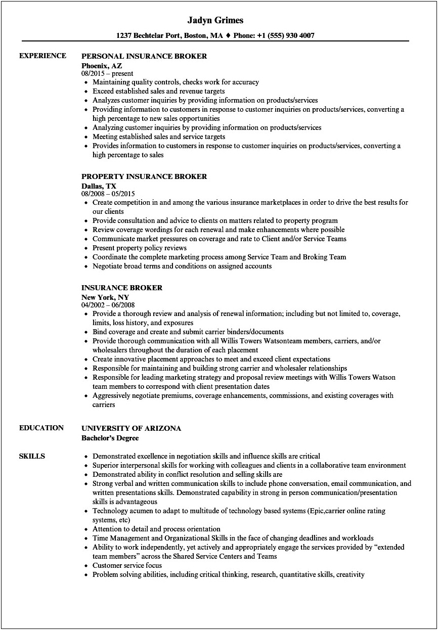 Wording For Insurance Sales On Resumes