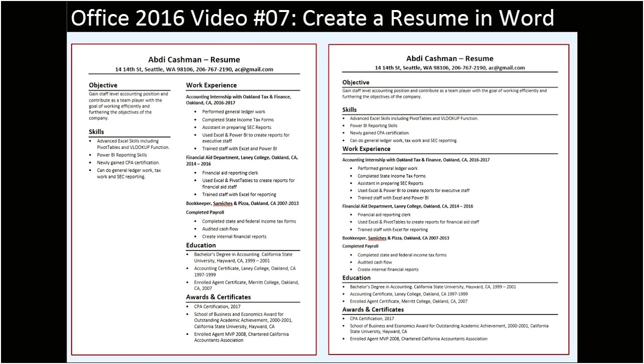 Wording For Working Reports On A Resume