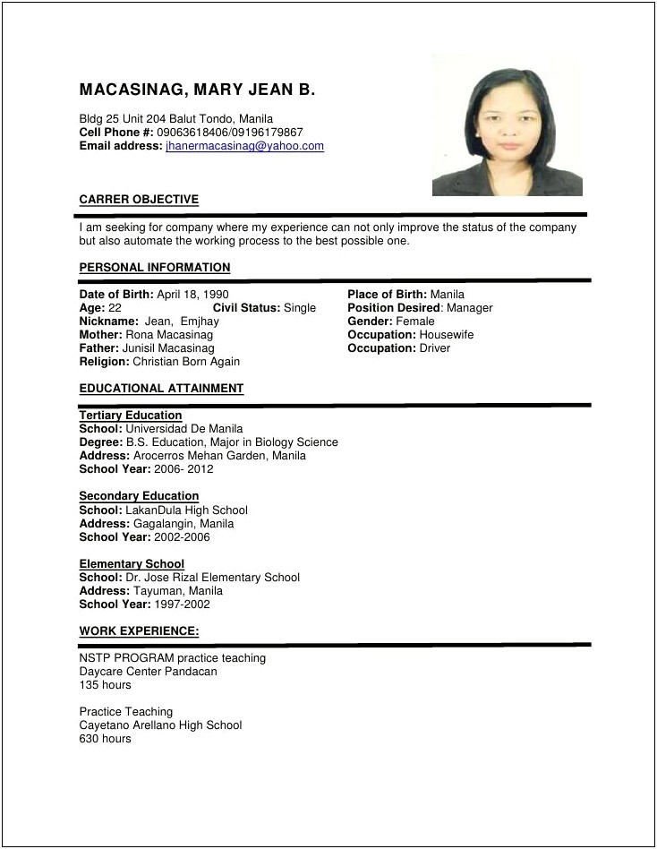 Work Experience Date Format In Resume