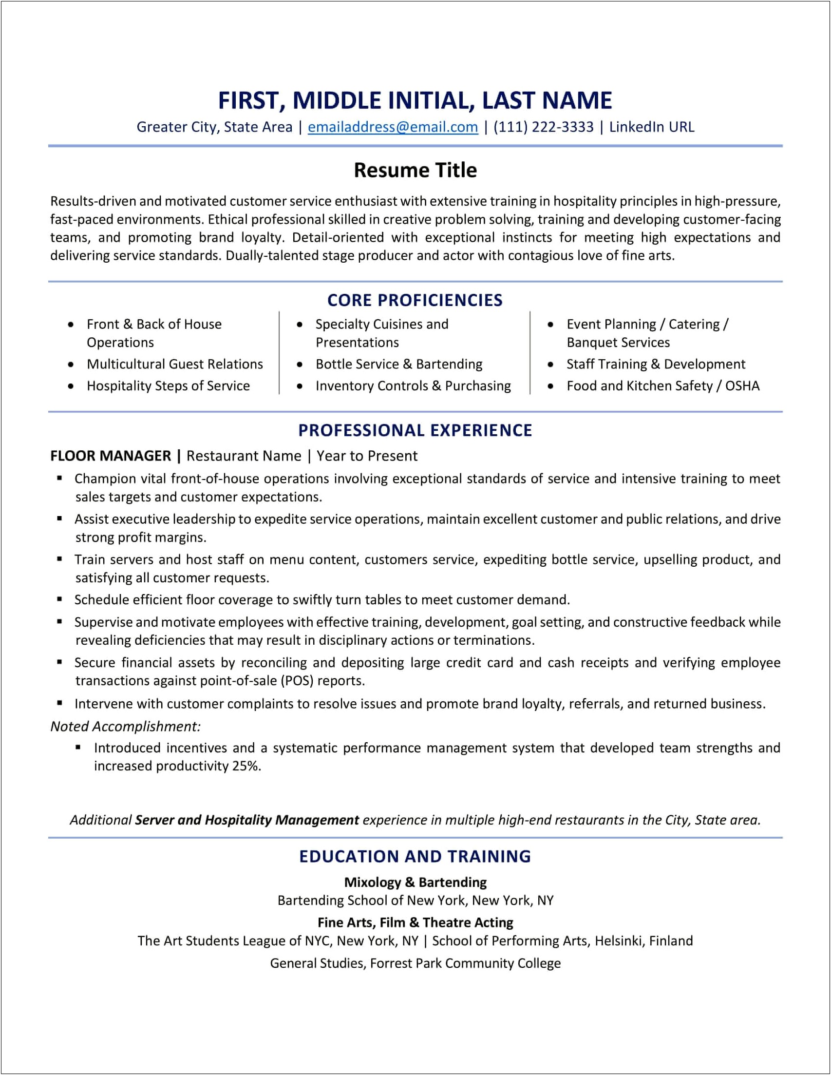 Work Experience For Resume Examples General