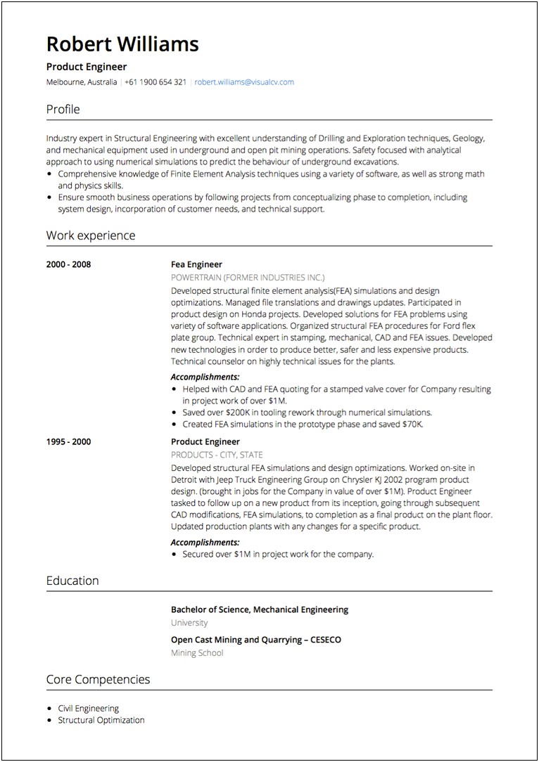 Work Experience In Resume For Mechanical Engineer