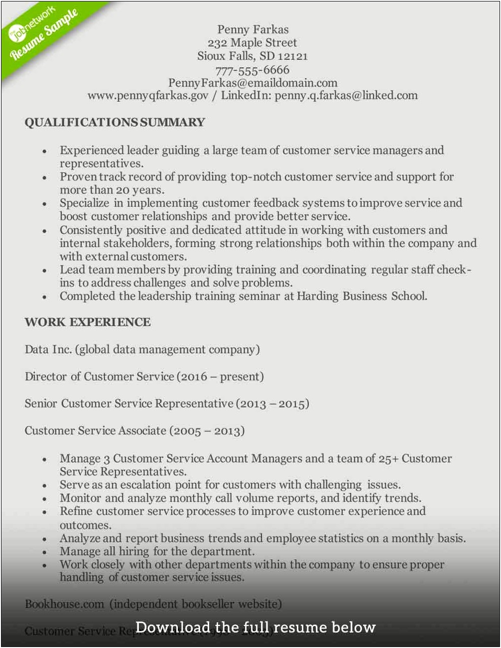Work Experience Resume Customer Service Associatw