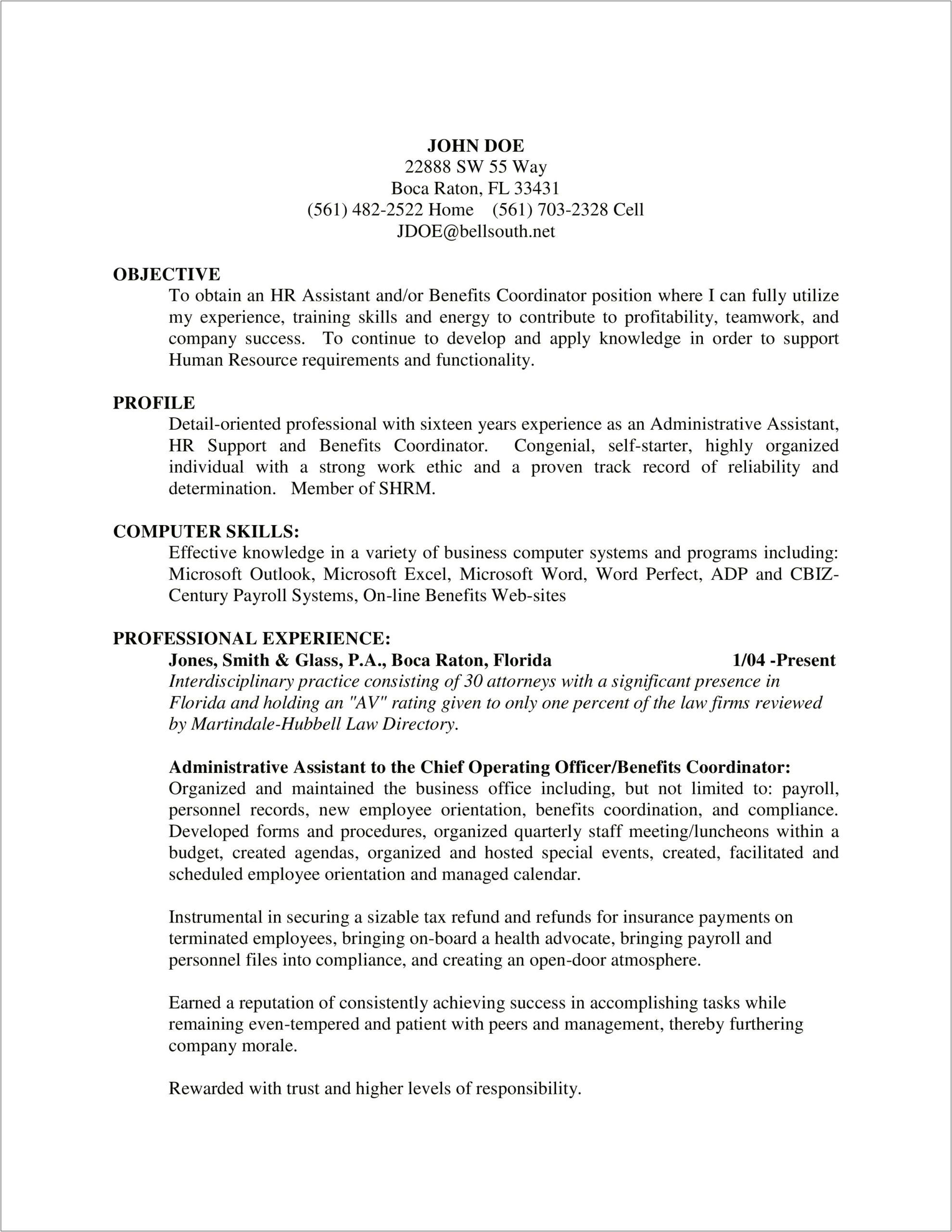 Work Experience Resume For Office Assistant