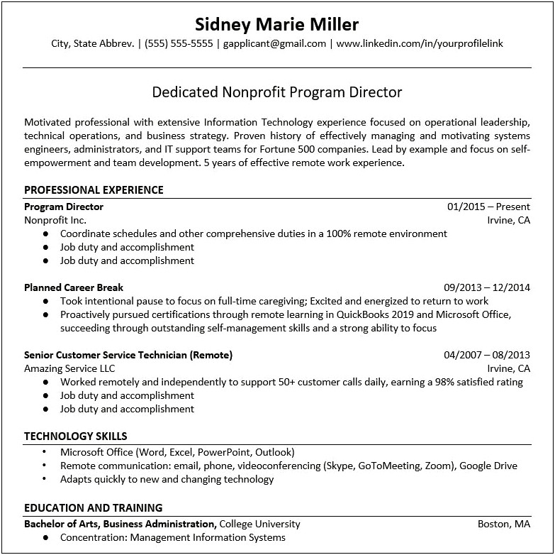 Work Experience Section Of Resume Examples
