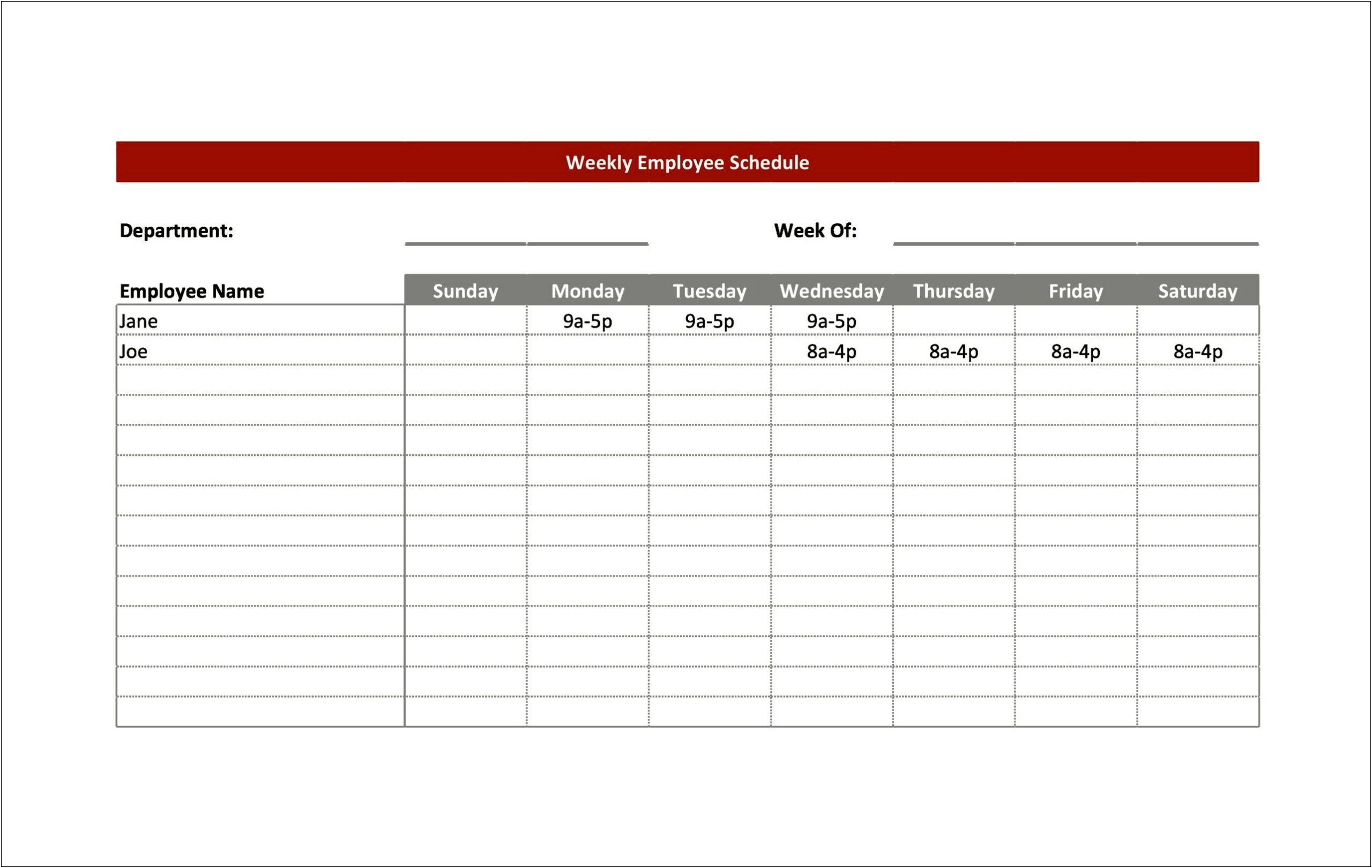 Work Schedule Using Excel Template Free Download