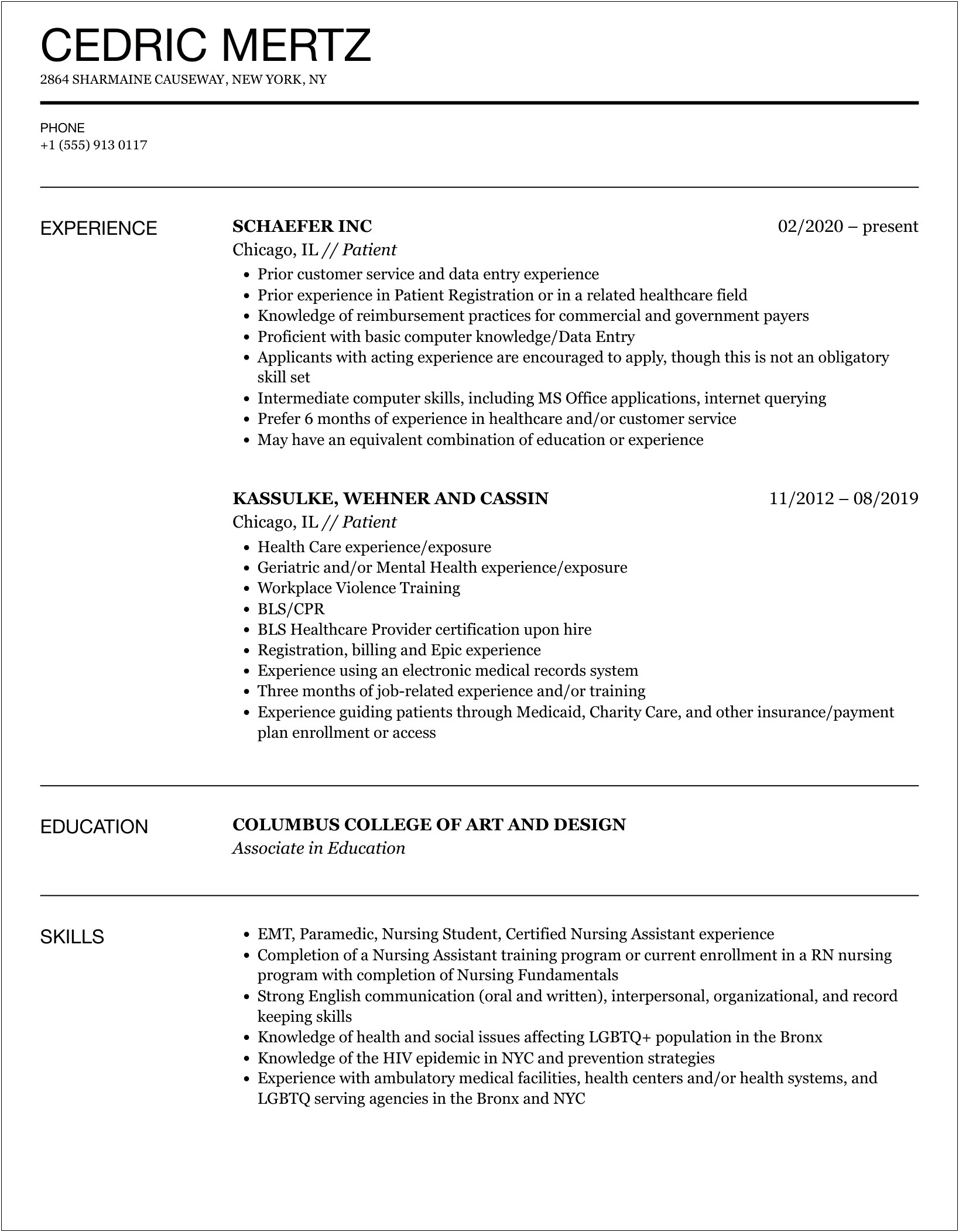 Worked With Patient With Chronic Contisition Resume