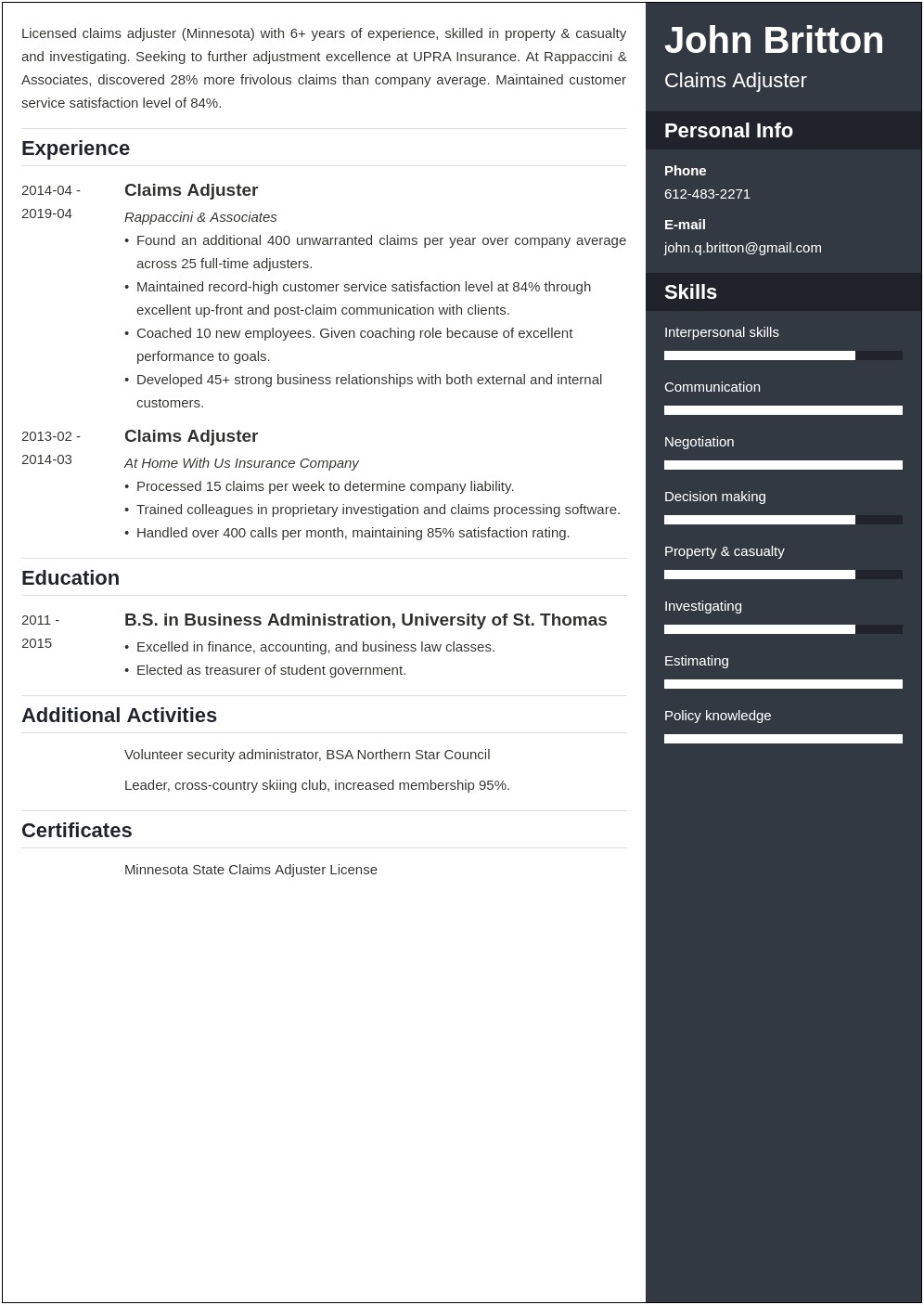 Workers Compensation Adjuster Resume Examples Monster