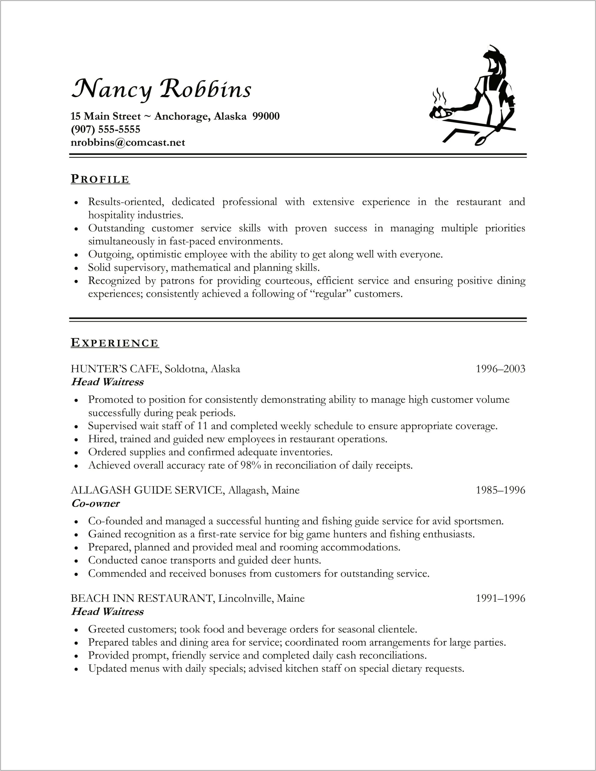 Working At A Restaurant On Resume