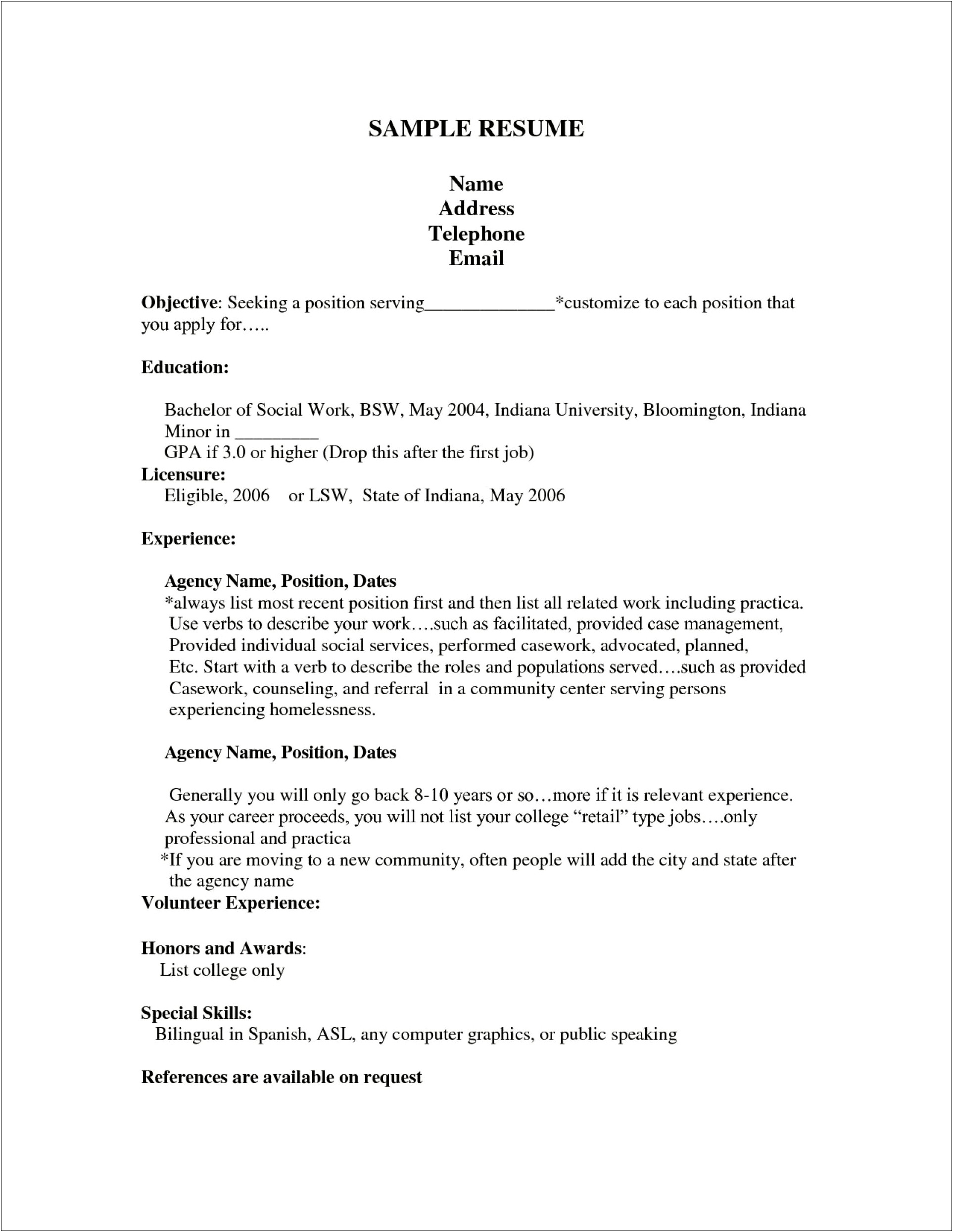 Working At An Agency In Resume Sample