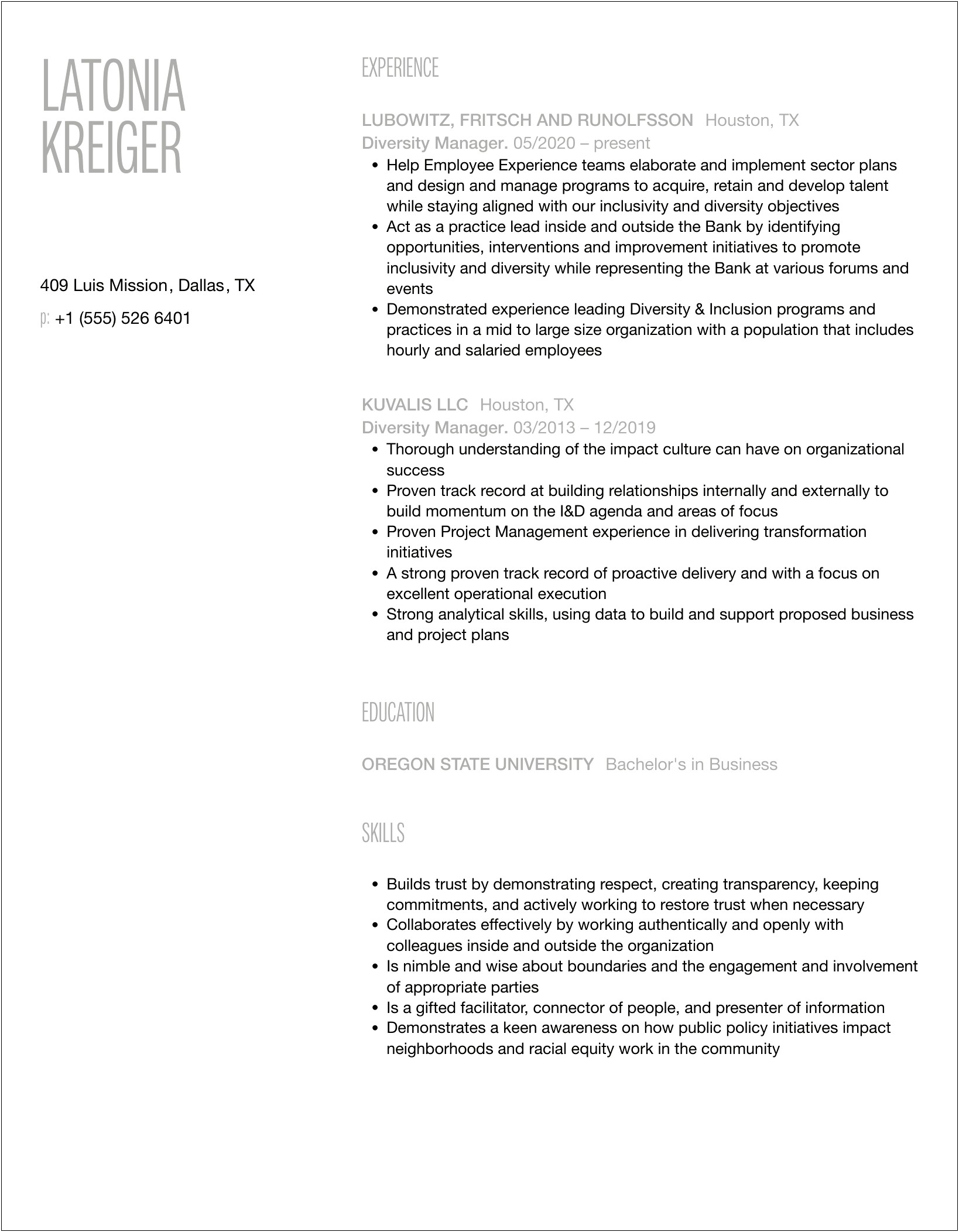 Working In A Diverse Environment Resume