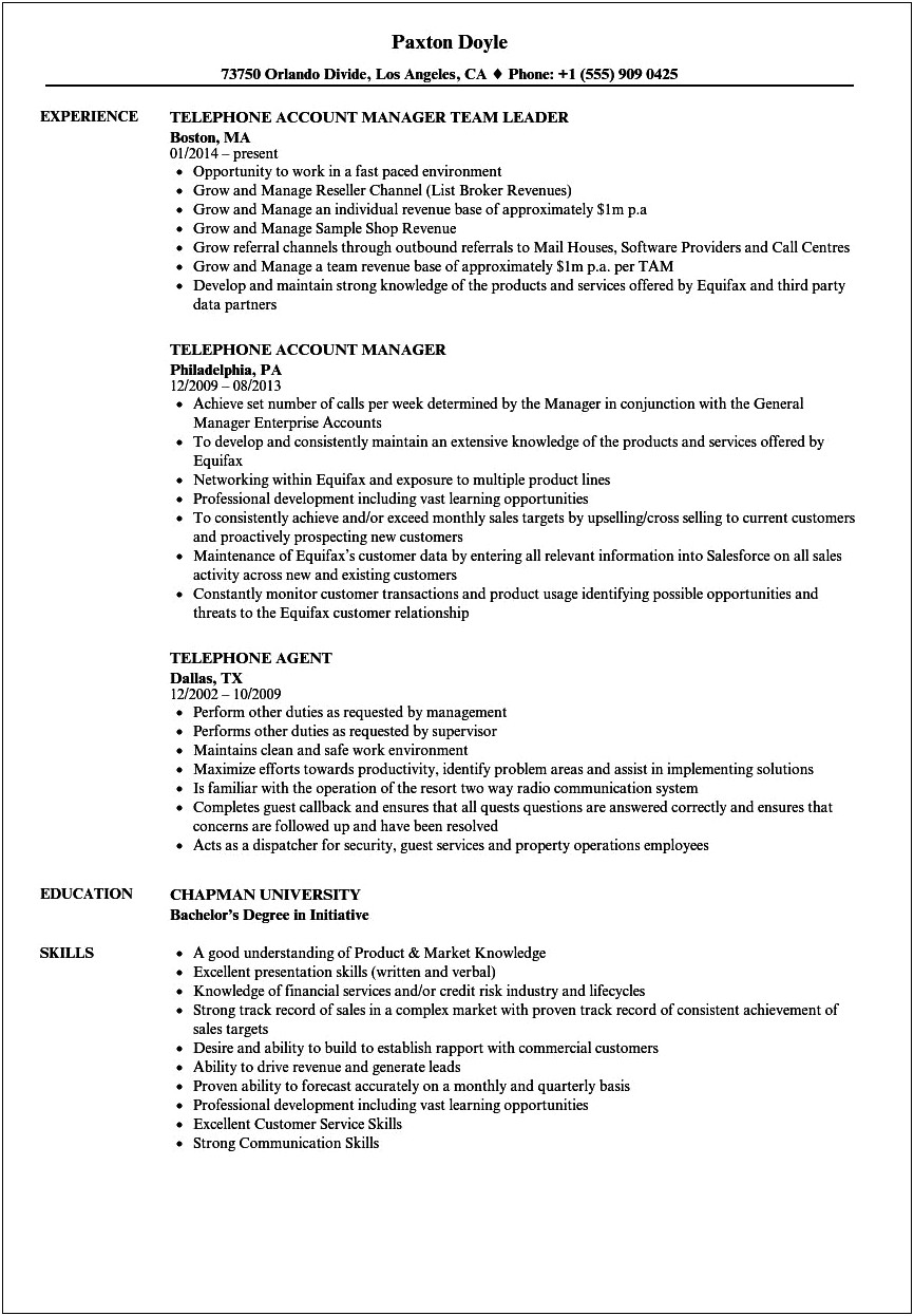 Working Phones At A Job Resume