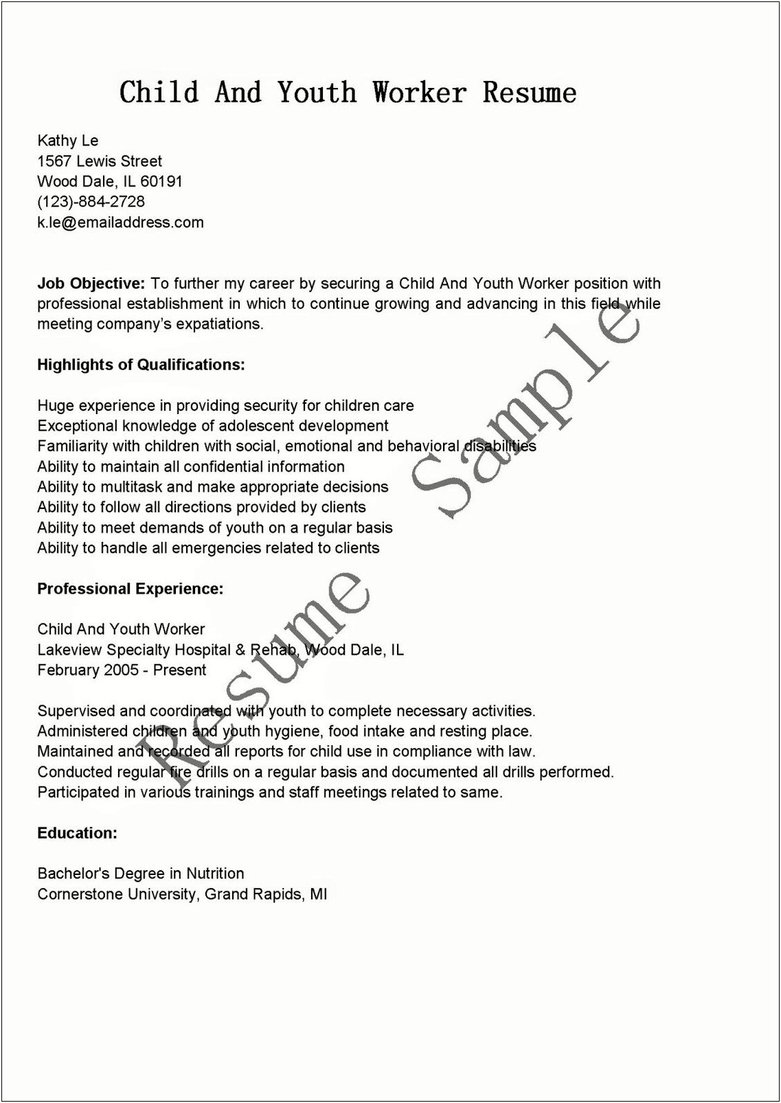 Working With Kids With Disabilities Resume