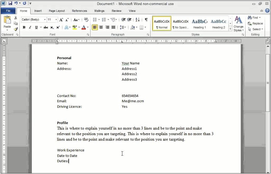 Write A Resume In Microsoft Word