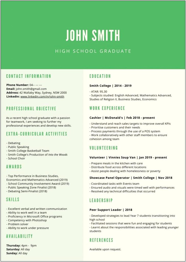 Writing A First Resume High School