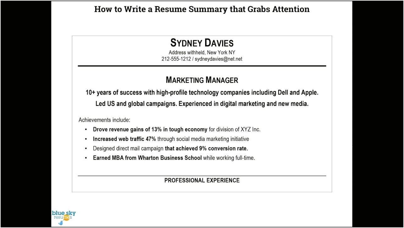 Writing A Professional Summary On A Resume