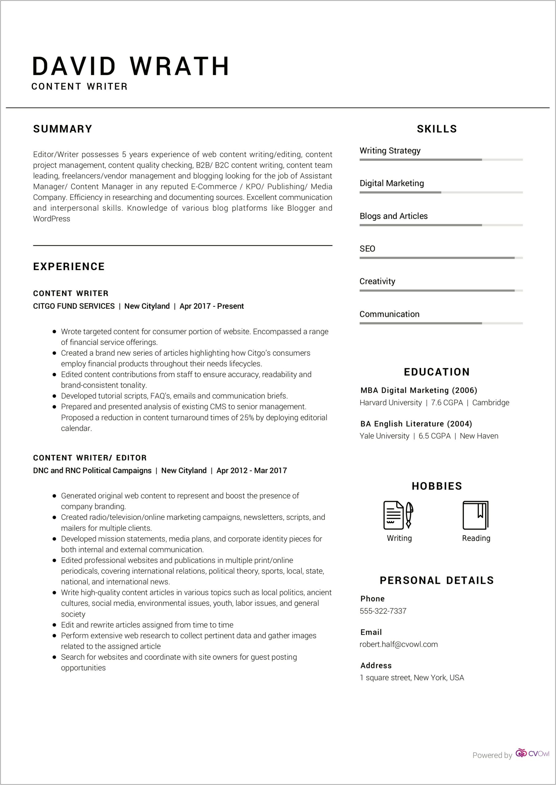Writing A Resume For A Writing Job