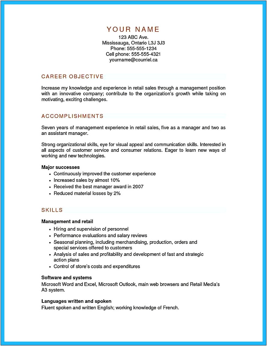Writing A Resume For Retail Management