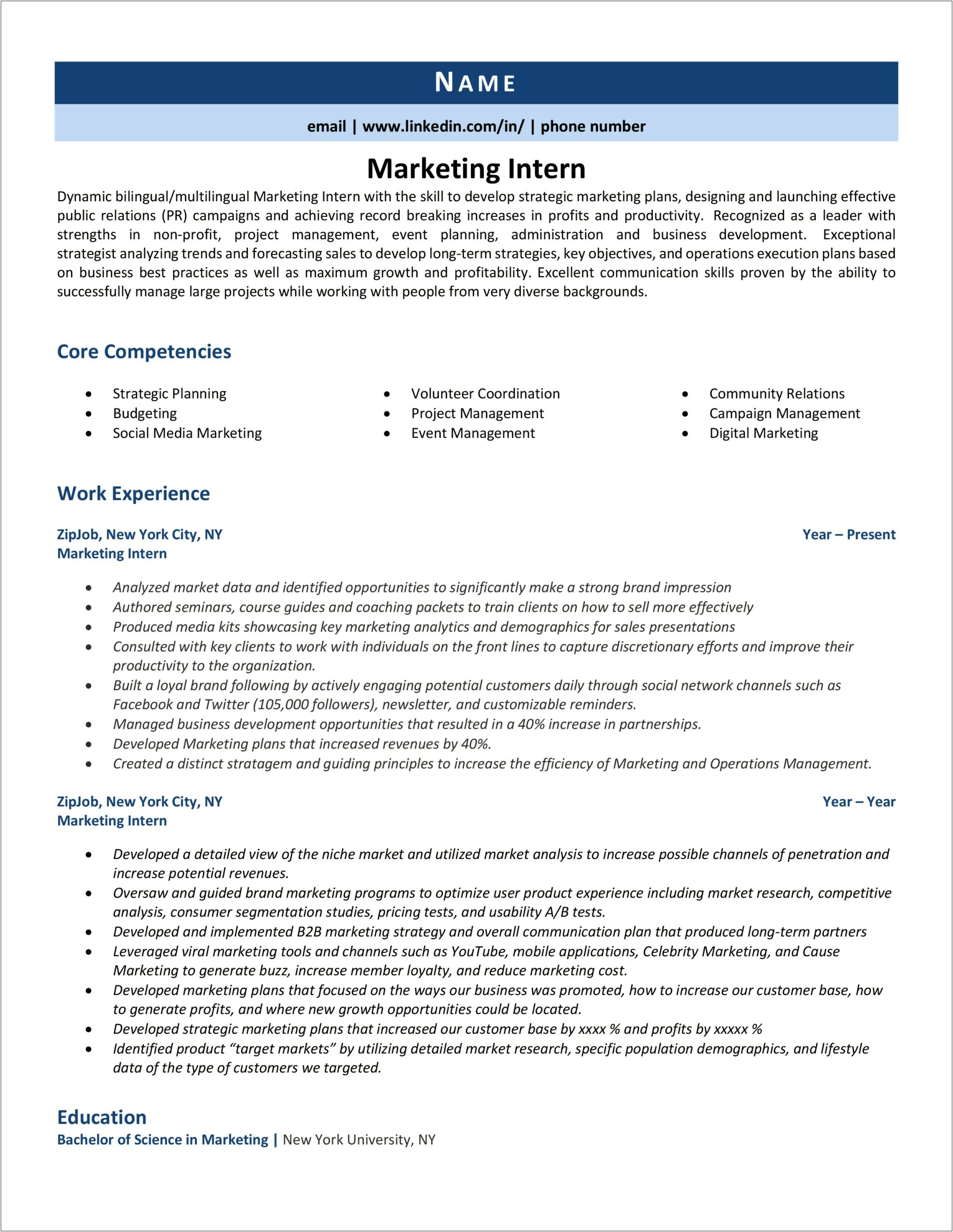 Writing A Resume Objective For An Internship