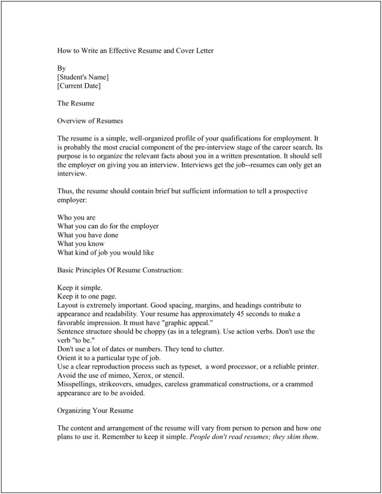 Writing An Effective Resume And Cover Letter