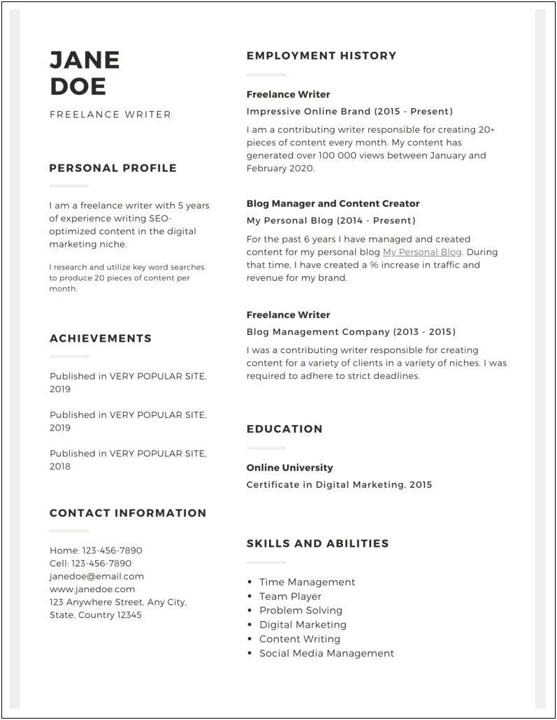 Writing As A Skill On Resume