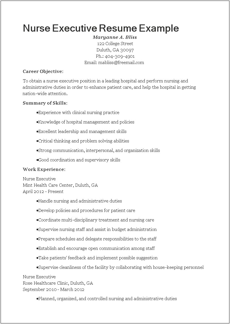 Writing Objectives For Resume Of Executive Position