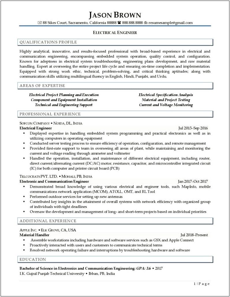 Writing Personal Summary Resume Electrical Engineer