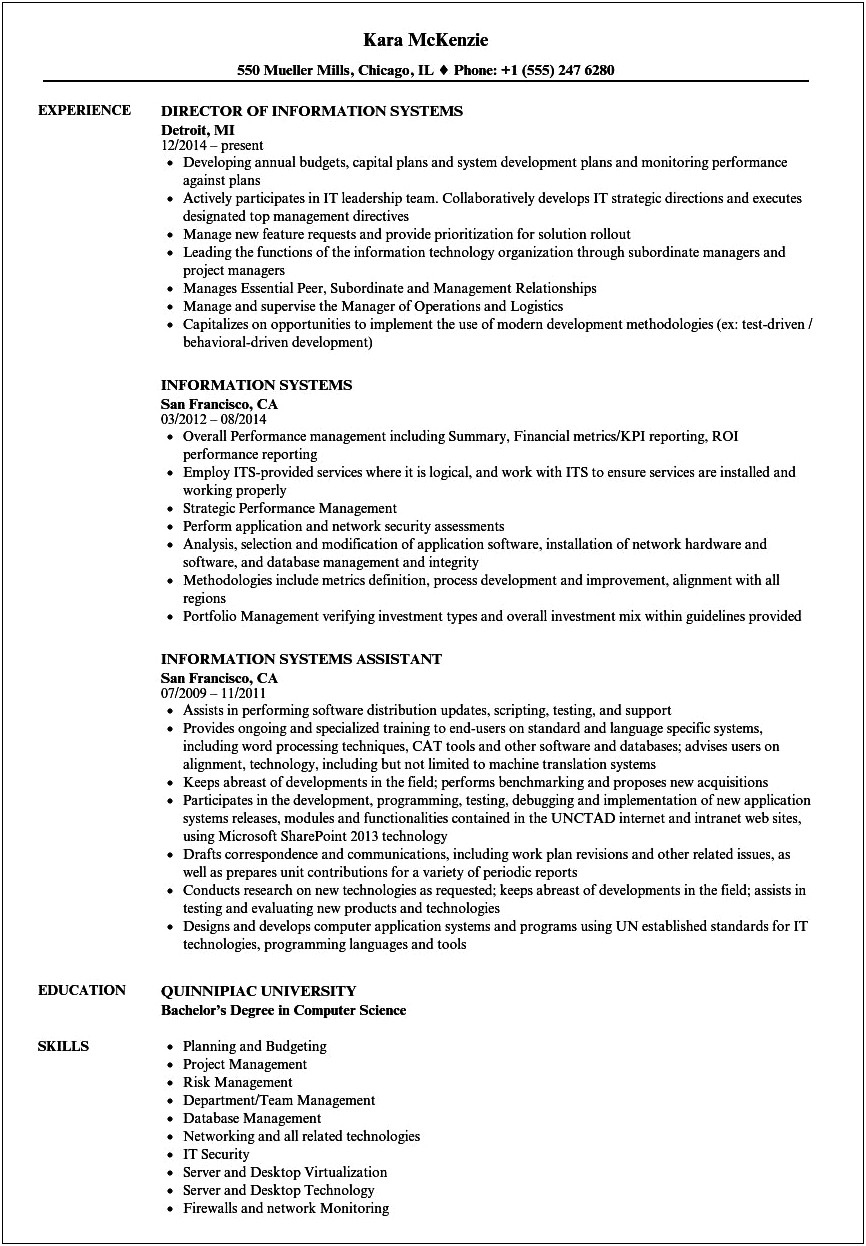 Writing Resume Computer Information Systems No Experience