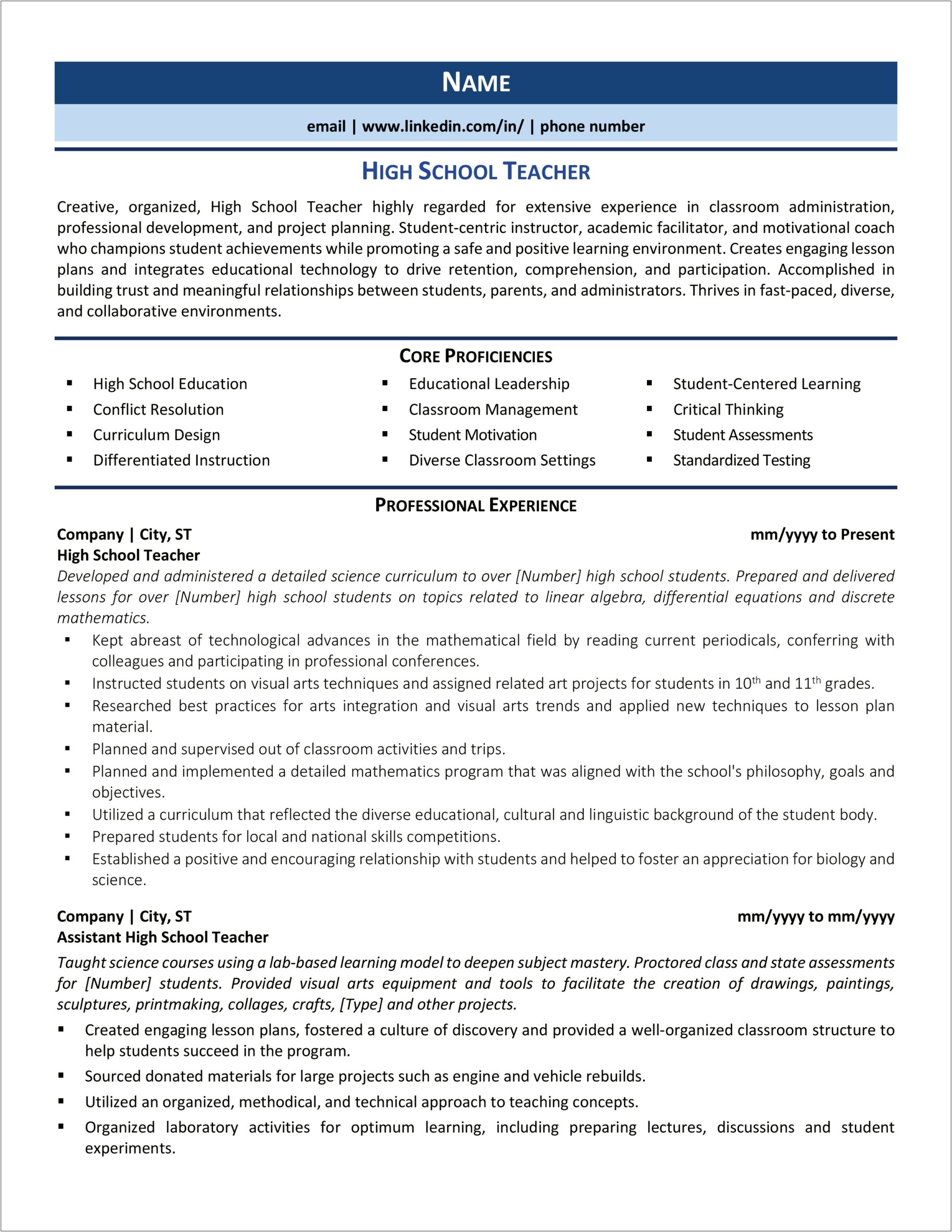 Writing Resume Lesson Plan For High School Students