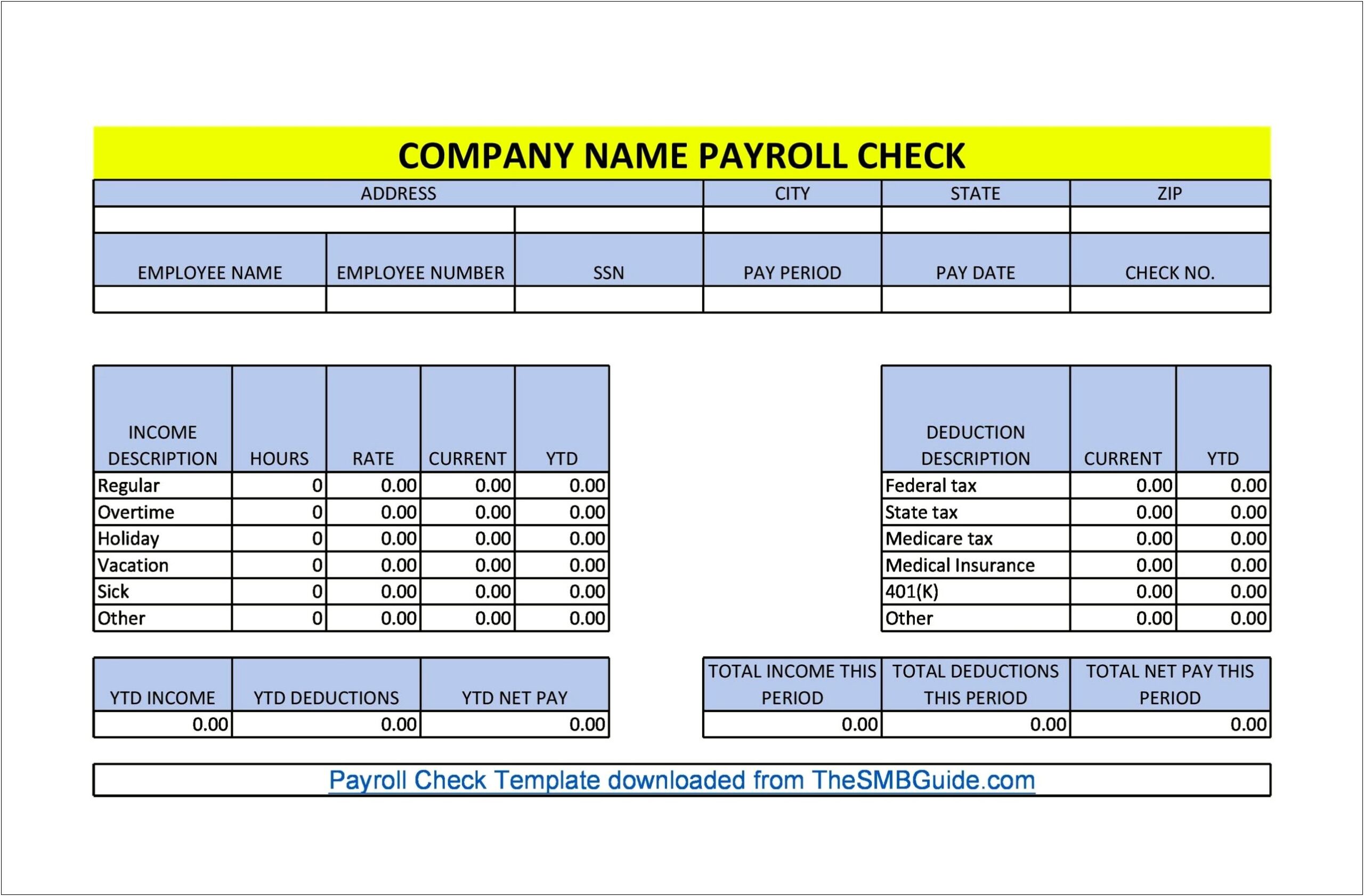 Year To Date Employee Payment Template Free