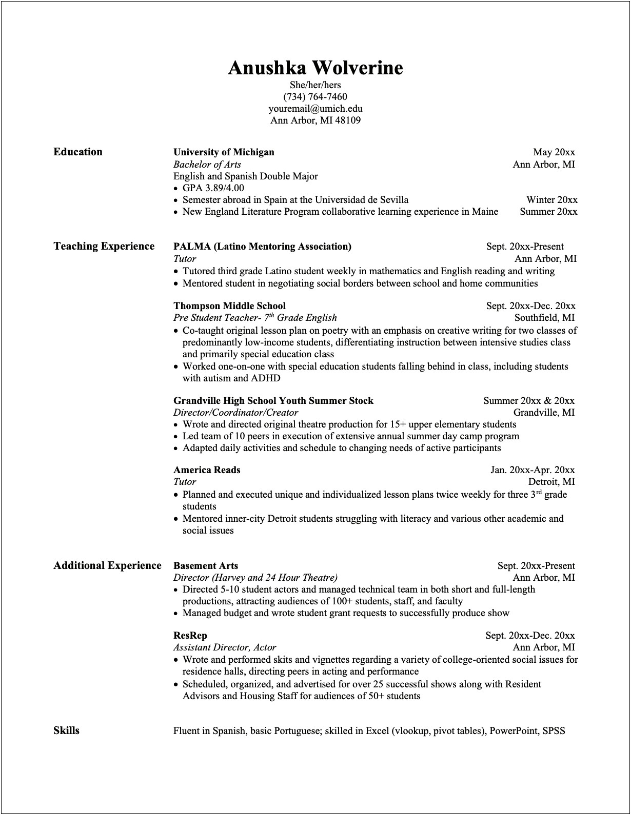 Youth Central Resume Template Year 10