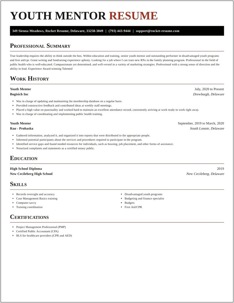 Youth Mentor Job Description For Resume
