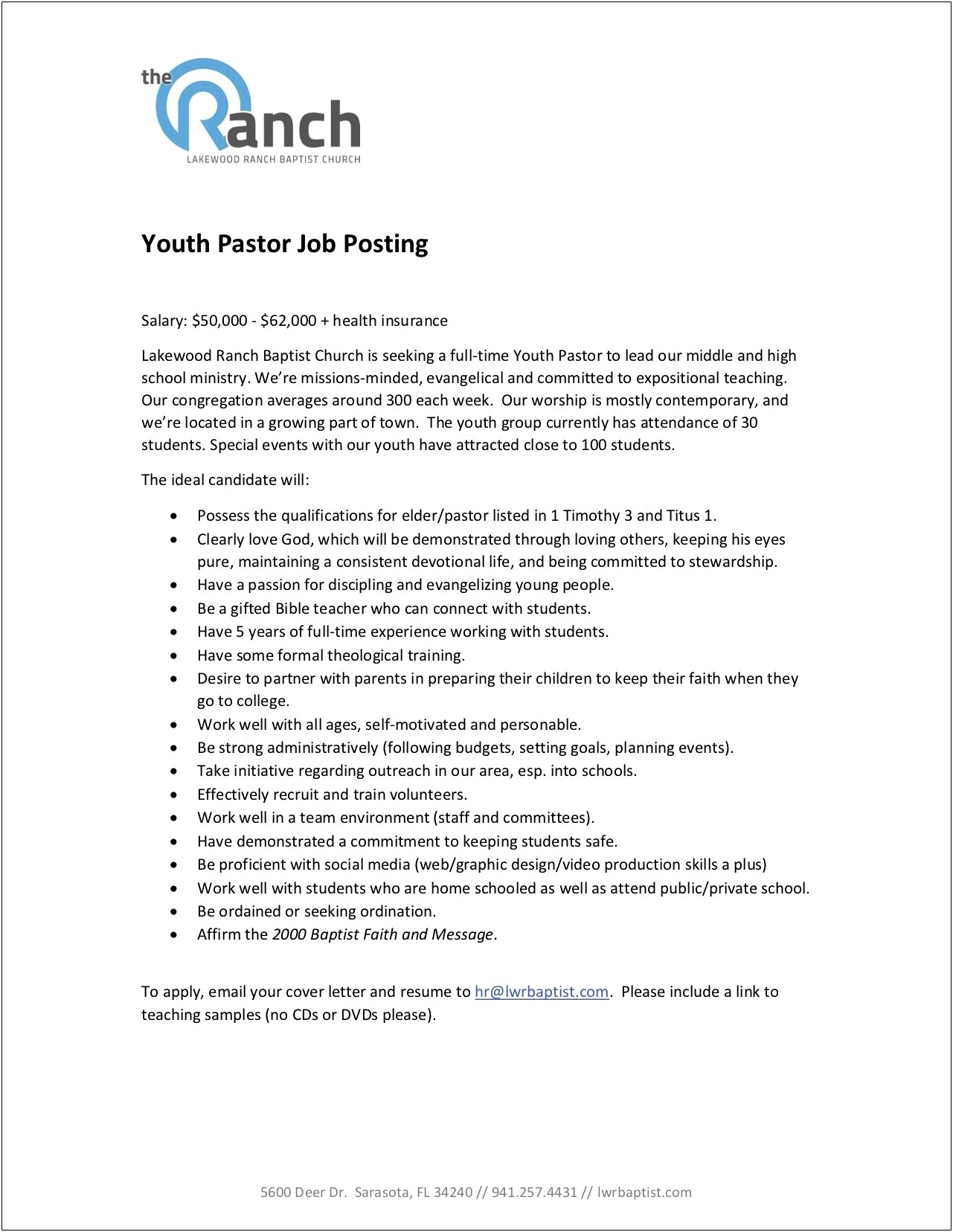 Youth Minister Professional Summary For Resume