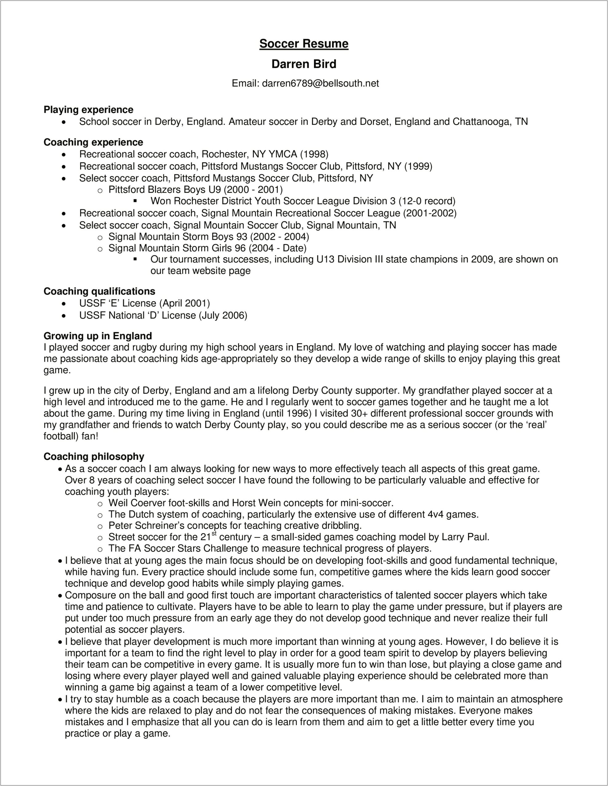 Youth Soccer Coach Job Description For Resume