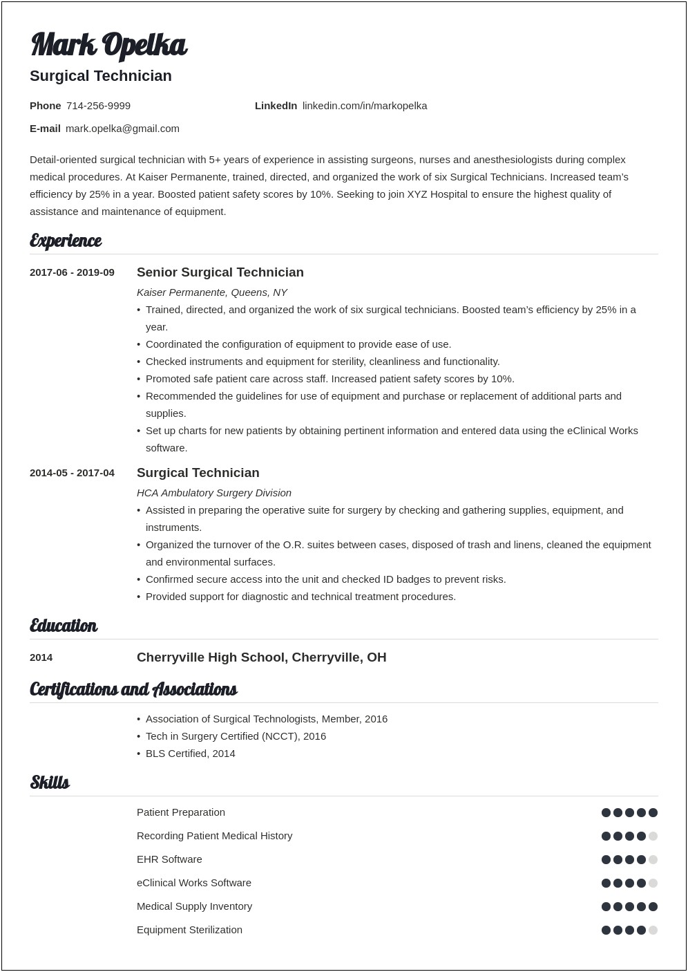 ﻿surgical Tech Work Experience On Resume