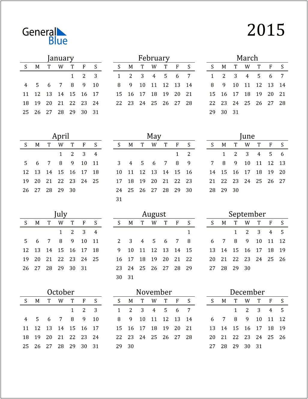 12 Month Calendar Template 2015 Word