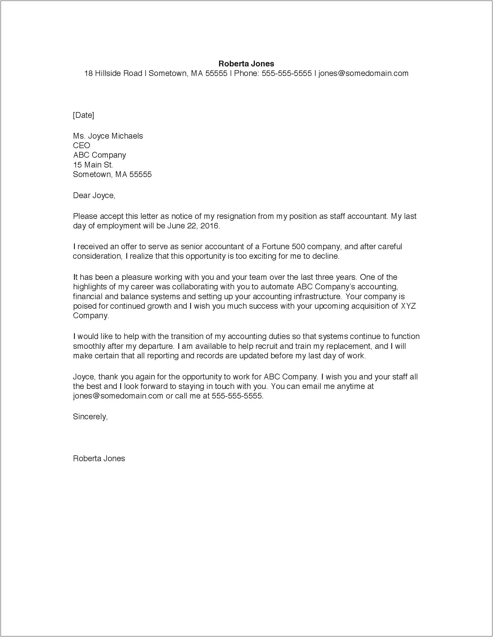 2 Weeks Notice Letter Word Template