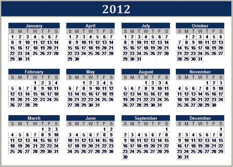 2012 And 2013 Calendar Template Word