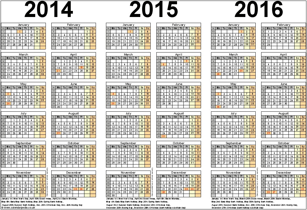 2014 And 2015 Calendar Template Word