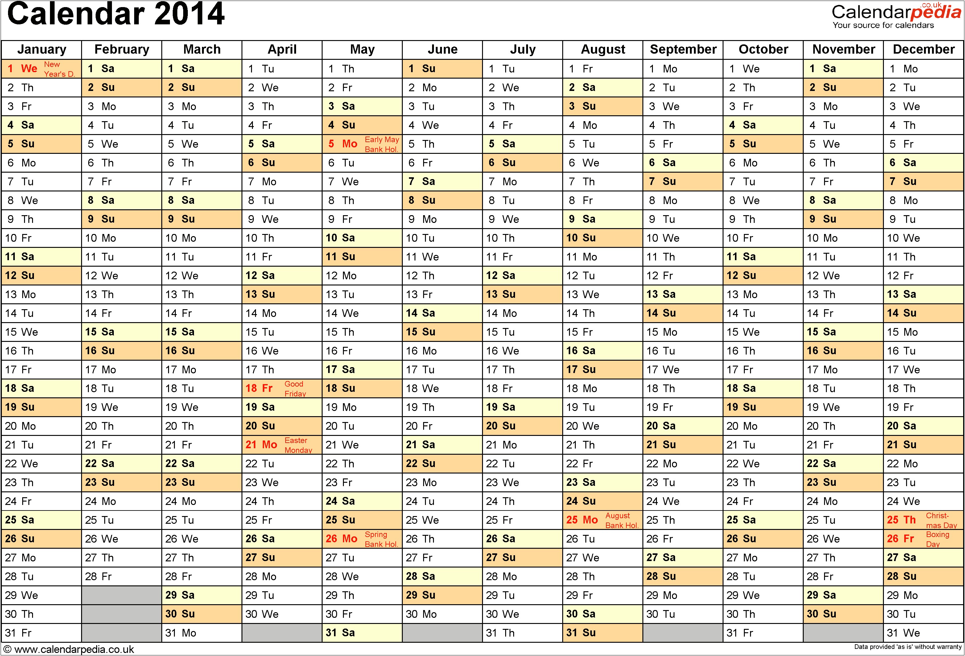 2014 Monthly Calendar Template Microsoft Word