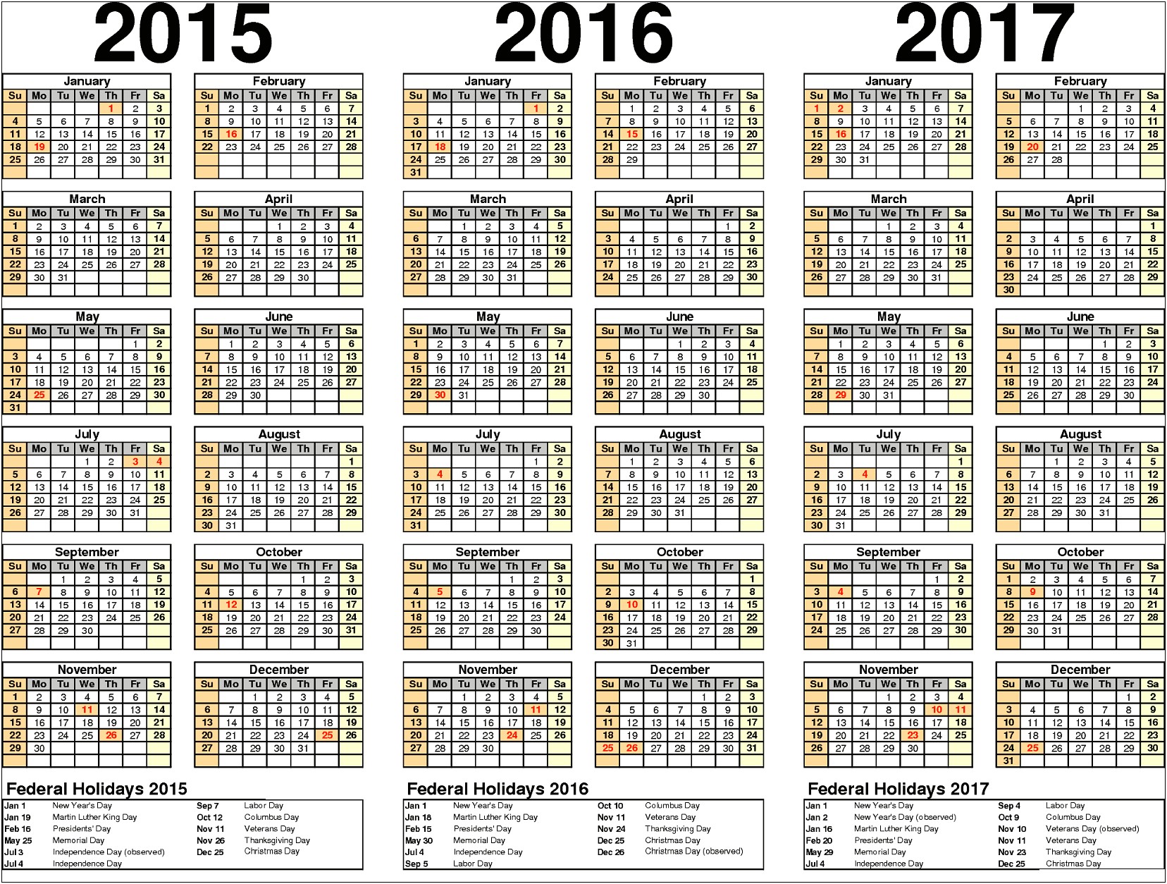 2015 Calendar Template Word With Holidays