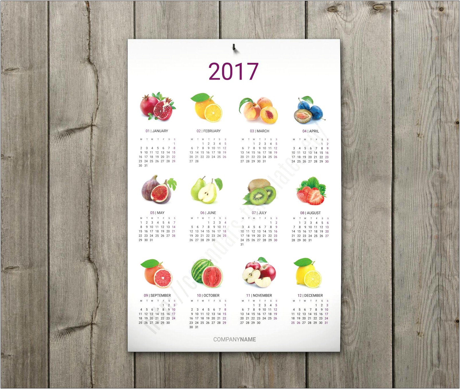 2017 One Page Calendar Template For Word